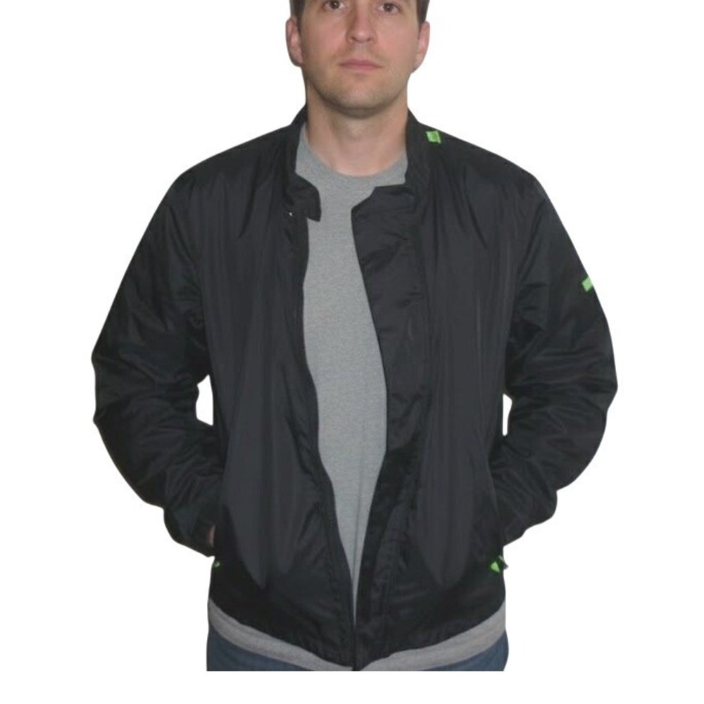 Firstgear Mens Large Black Motorcycle Liner Jacket Full Zip Lime Green‎ Accents